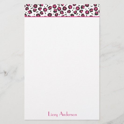 Heißes Rosa-Leopard-Druck-personalisiertes Briefpapier (Vorderseite)