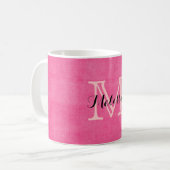 Heißes Rosa-Monogramm-Initialen-rustikale Tasse (Vorderseite Links)