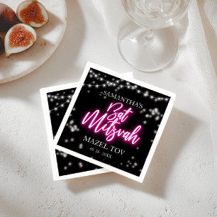 Heißes Rosa Neon-Themen Bat Mitzvah Serviette