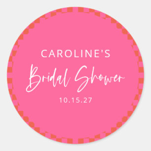 Heißes Rosa Oranges Retro-Schachbrettmuster Jungge Runder Aufkleber