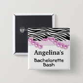 Heißes Rosa-Perlen-und Band-Gast-Gastgeschenk Button (Vorne & Hinten)