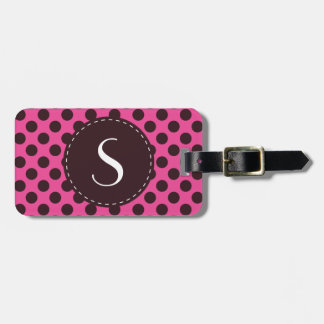 Heißes Rosa-Polka-Punkt-Monogramm personalisiert Gepäckanhänger