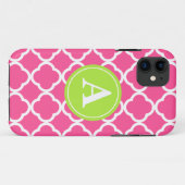 Heißes Rosa Quatrefoil Limones Monogramm Case-Mate iPhone Hülle (Rückseite (Horizontal))