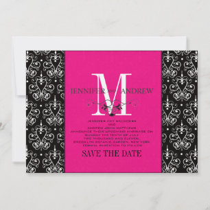 Heißes Rosa-Save the Date Monogramm-Damast Save The Date