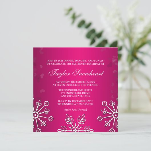 HEISSES ROSA-SCHNEEFLOCKE-16. EINLADUNG (Stehend Vorderseite)