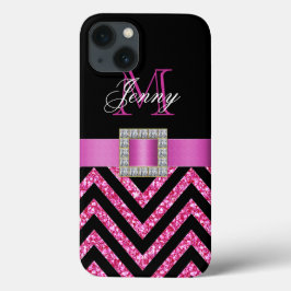 HEISSES ROSA-SCHWARZ-ZICKZACK GLITZER GIRLY Case-Mate iPhone HÜLLE