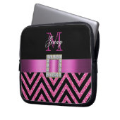 HEISSES ROSA-SCHWARZ-ZICKZACK GLITZER GIRLY LAPTOPSCHUTZHÜLLE (Vorderseite Links)