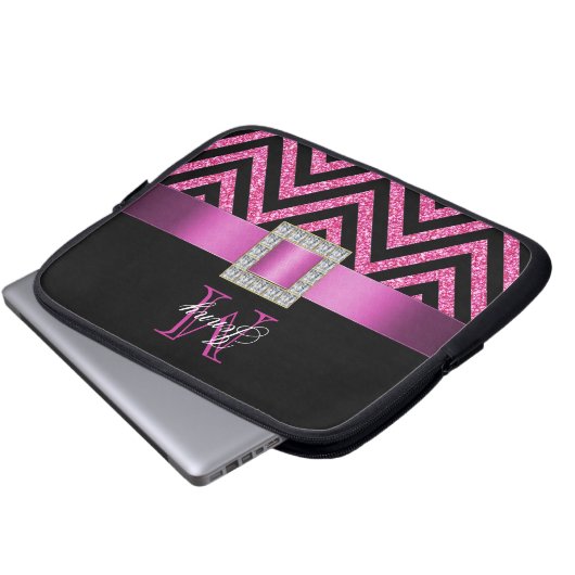 HEISSES ROSA-SCHWARZ-ZICKZACK GLITZER GIRLY LAPTOPSCHUTZHÜLLE (Vorne Knopf)
