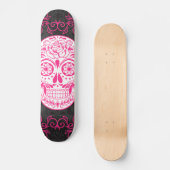 Heißes Rosa-Schwarz-Zuckerschädel-Rosengotischer Skateboard (Vorderseite)