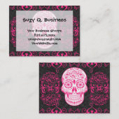 Heißes Rosa-Schwarz-Zuckerschädel-Rosengotischer Visitenkarte (Vorne/Hinten)