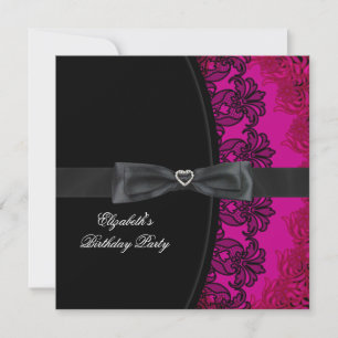 Heißes Rosa Schwarze Spitze Elegante Geburtstagsfe Einladung