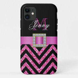 HEIßES ROSA SCHWARZER CHEVRON GLITZER MÄDCHENHAFT Case-Mate iPhone HÜLLE