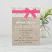 Heißes Rosa-Spitze-Leinwand-Brautparty-Einladung Einladung (Stehend Vorderseite)