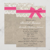 Heißes Rosa-Spitze-Leinwand-Brautparty-Einladung Einladung (Vorne/Hinten)