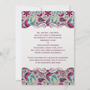 Heißes Rosa Teal Paisley Nach der Hochzeit Einladung