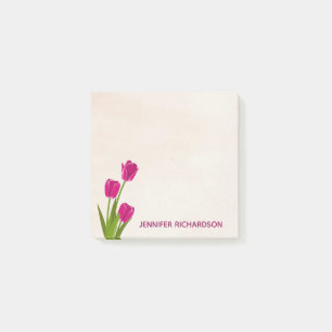 Heißes Rosa-Tulpen auf dem Watercolor Post-it Klebezettel