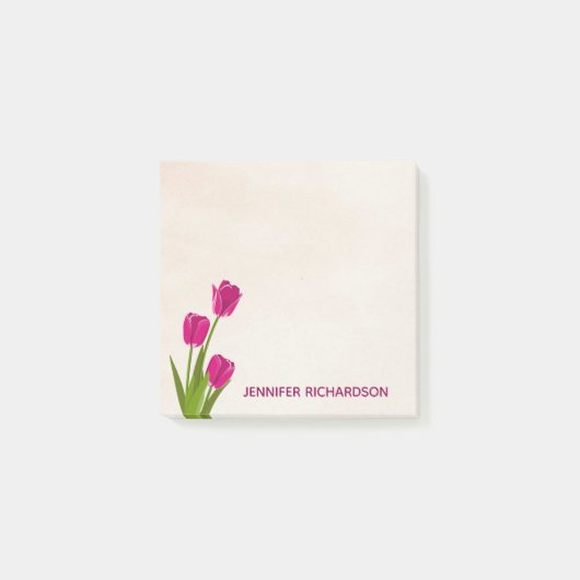 Heißes Rosa-Tulpen auf dem Watercolor Post-it Klebezettel (Vorderseite)