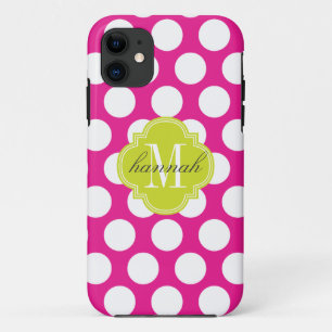 Heißes Rosa u. Limone grüne große Polka-Punkte  Case-Mate iPhone Hülle