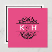 Heißes Rosa-u. schwarzes Quadrat-Wappen laden ein Einladung (Vorne/Hinten)