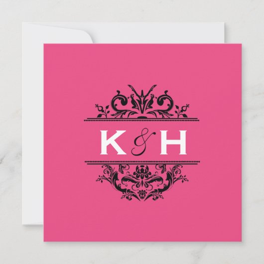 Heißes Rosa-u. schwarzes Quadrat-Wappen laden ein Einladung (Vorderseite)