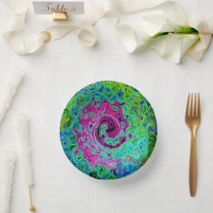 Heißes Rosa und Blau Groovy Abstrakter Retro-Strud Pappteller