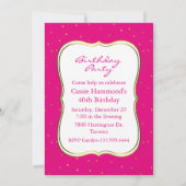 Heißes Rosa-und Goldgeburtstags-Party Einladung (Vorderseite)