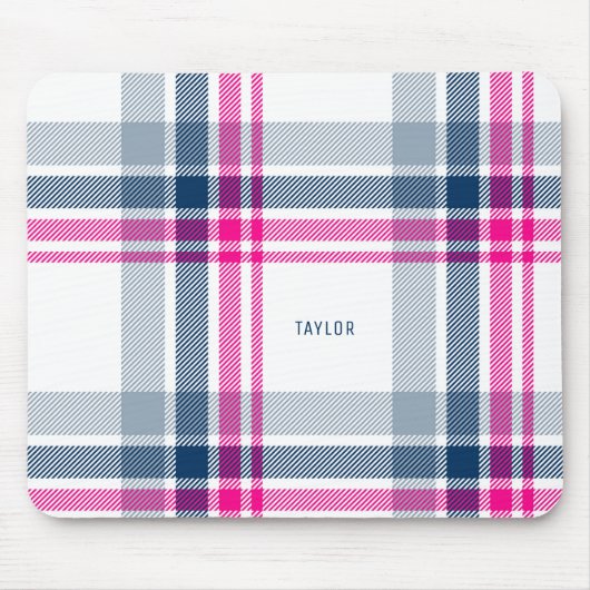 Heißes Rosa-und Marine-Blau-kariertes Muster Mousepad (Vorne)