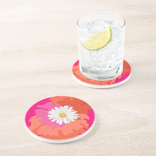 Heißes Rosa und orangefarbenes florales Gänseblümc Getränkeuntersetzer