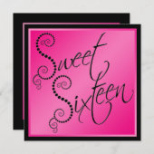 Heißes Rosa-und Schwarz-Perlen-16. Einladung (Vorne/Hinten)