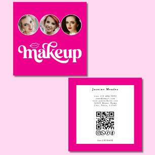 Heißes Rosa Weiß 3 Foto MUA QR Code Socials Quadratische Visitenkarte