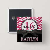 Heißes Rosa Zebra personalisierter Bonbon 16 Button (Vorne & Hinten)