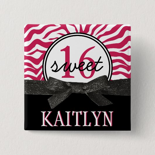 Heißes Rosa Zebra personalisierter Bonbon 16 Button (Vorderseite)