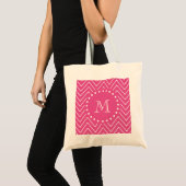 Heißes Rosa Zickzack | Ihr Monogramm Tragetasche (Vorderseite (Produkt))