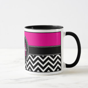Heißes Rosa-Zickzack Monogramm-IsabellaChic Tasse