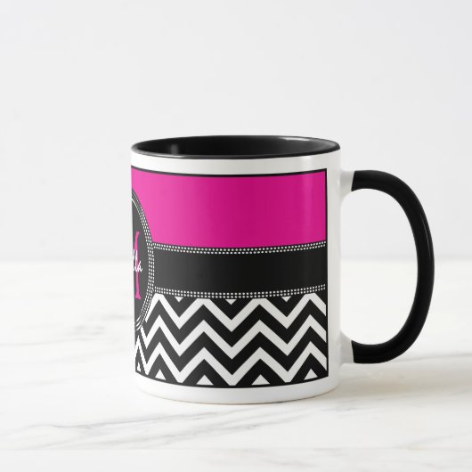 Heißes Rosa-Zickzack Monogramm-IsabellaChic Tasse (Rechts)