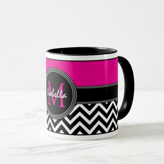 Heißes Rosa-Zickzack Monogramm-IsabellaChic Tasse (VorderseiteRechts)