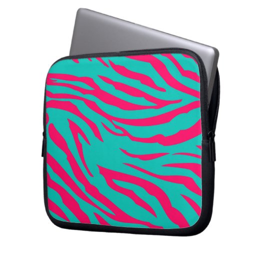 Heißes Rosaaquamariner Zebra-Druck-tierischer Laptopschutzhülle (Vorderseite Links)