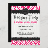 Heißes Rosawilde Zebra-Geburtstags-Party Einladung (Vorne/Hinten)
