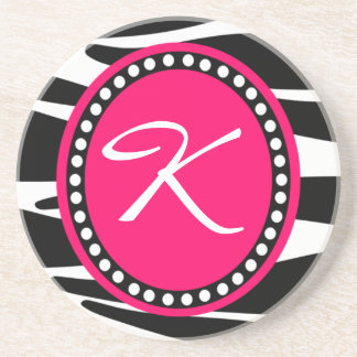 Heißes Rosazebra-mit Monogramm Initiale (Probe) Sandstein Untersetzer