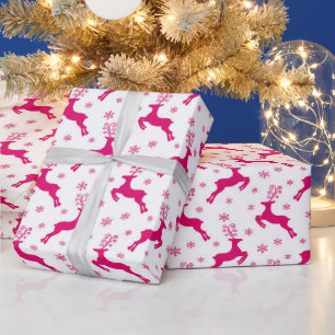 Heißes Weiß und Rosa Winter Weihnachten Rentiere Geschenkpapier