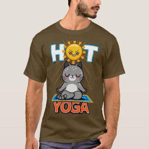 Heißes Yoga Lustig Süß Kawaii Sommer Katze Meditie T-Shirt