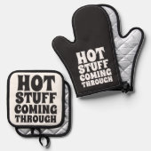 Heißes Zeug, das durch den Spaß kommt Ofenhandschuh & Topflappen-Set (Vorderseite/Rückseite)