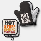 Heißes Zeug, das durch den Spaß kommt Ofenhandschuh & Topflappen-Set (Vorderseite/Rückseite)