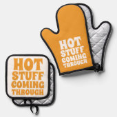 Heißes Zeug, das durch den Spaß kommt Ofenhandschuh & Topflappen-Set (Vorderseite/Rückseite)