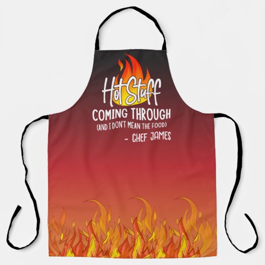 Heißes Zeug, das durch sonnigen Koch und kundenspe Schürze (Vorderseite)