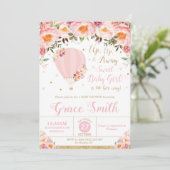 Heißluft-Ballon-Babyparty erröten BlumenBaby Einladung (Stehend Vorderseite)