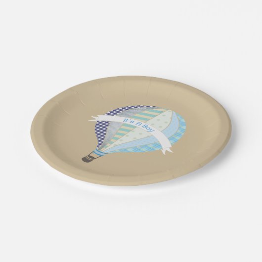 Heißluft-Ballon-Jungen-Babyparty Pappteller (Schrägansicht)