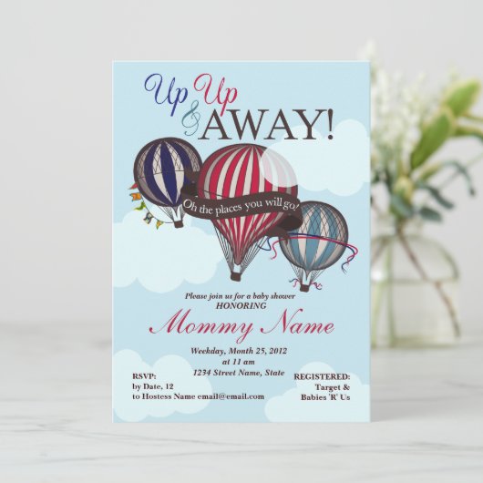 Heißluft-Ballon oben oben u. wegduschen-Einladung Einladung (Stehend Vorderseite)