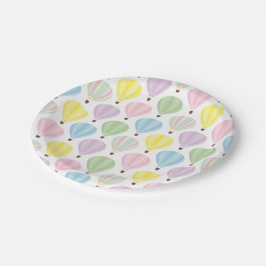 Heißluft-Ballon-Pastell-Muster Pappteller (Schrägansicht)