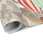 Heißluft-Ballon-u. Weltkarten-Vintager Reisender Geschenkpapier (Rolleneckpunkt)